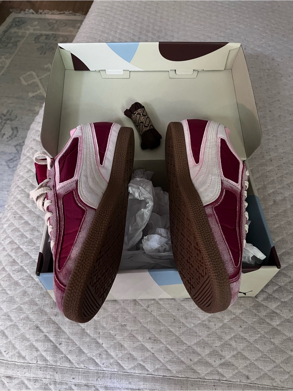 Puma Pink and Burgundy Velvet Low-Top Sneakers - Picture 2 of 5